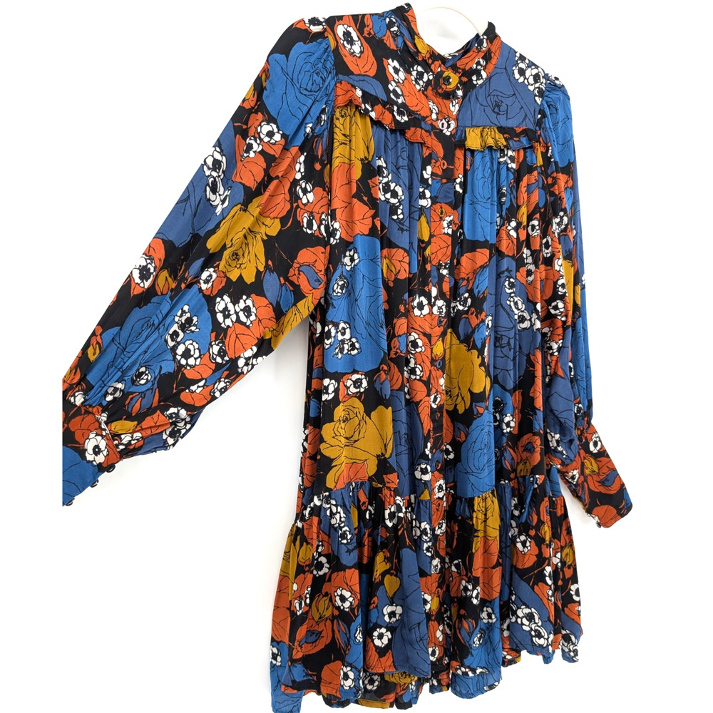 Cleobella Floral Mini Dress Womens XS Blue Orange Ruffle Tiered Boho Festival - Picture 4 of 15